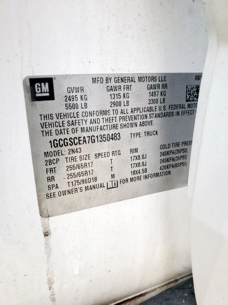 1GCGSCEA7G1350483 - 2016 CHEVROLET COLORADO LT WHITE photo 12