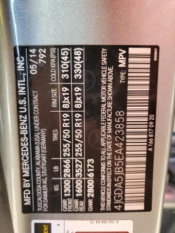 4JGDA5JB5EA423858 - 2014 MERCEDES-BENZ ML 350 ვერცხლისფერი ფოტო 13