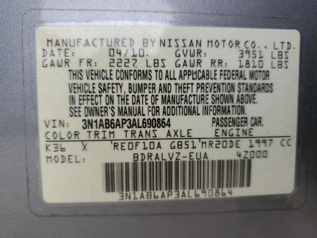 3N1AB6AP3AL690864 - 2010 NISSAN SENTRA 2.0 GRAY photo 13