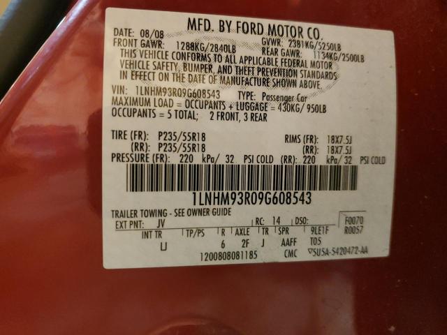 1LNHM93R09G608543 - 2009 LINCOLN MKS RED photo 12