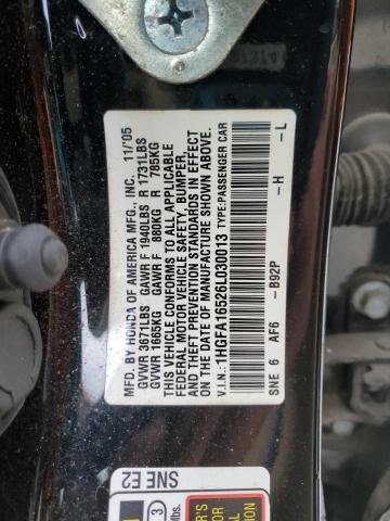 1HGFA16526L030013 - 2006 HONDA CIVIC LX BLACK photo 12