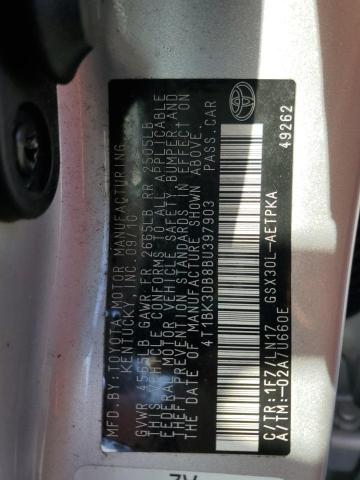 4T1BK3DB8BU397903 - 2011 TOYOTA AVALON BASE Արծաթագույն լուսանկար 13