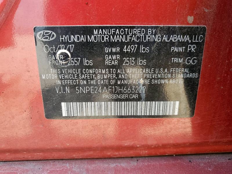 5NPE24AF1JH663222 - 2018 HYUNDAI SONATA SE RED photo 12
