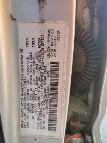 5TEHN72N42Z032569 - 2002 TOYOTA TACOMA DOUBLE CAB SILVER photo 12