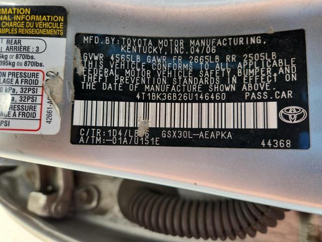 4T1BK36B26U146460 - 2006 TOYOTA AVALON XL ვერცხლისფერი ფოტო 12