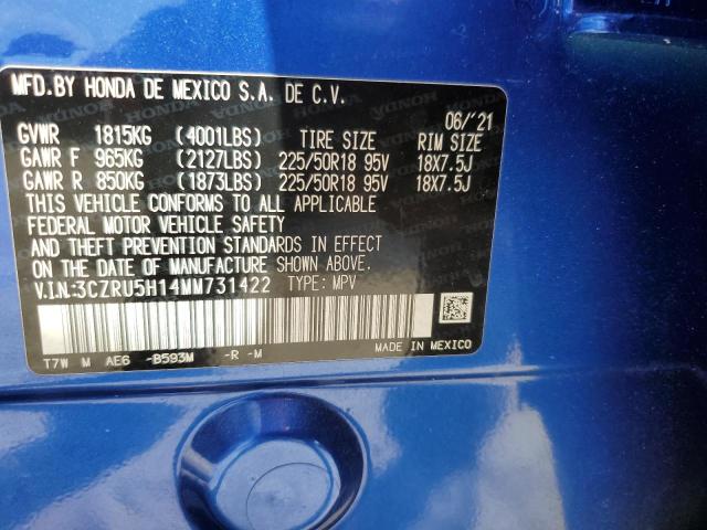 3CZRU5H14MM731422 - 2021 HONDA HR-V SPORT BLUE photo 14