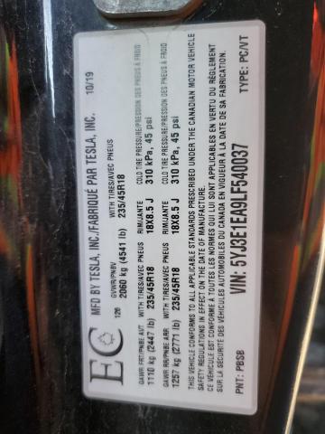 5YJ3E1EA9LF540037 - 2020 TESLA MODEL 3 黑色 照片 12