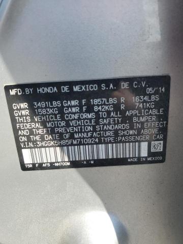3HGGK5H85FM710924 - 2015 HONDA FIT EX SILVER photo 12