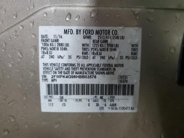 2FMPK4G98HBB03578 - 2017 FORD EDGE SE TAN photo 13