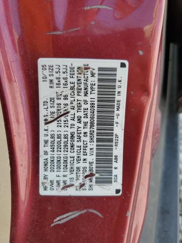 SHSRD78806U409911 - 2006 HONDA CR-V EX Темно-червоний фото 12