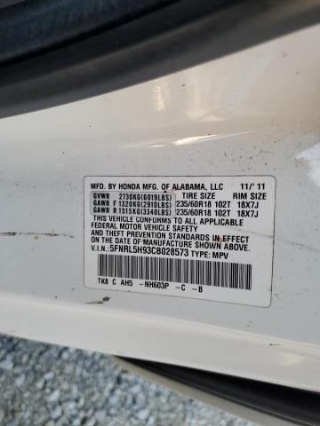 5FNRL5H93CB028573 - 2012 HONDA ODYSSEY TOURING WHITE photo 14