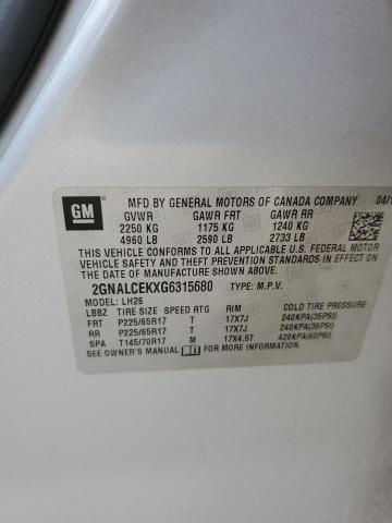 2GNALCEKXG6315680 - 2016 CHEVROLET EQUINOX LT ვერცხლისფერი ფოტო 13