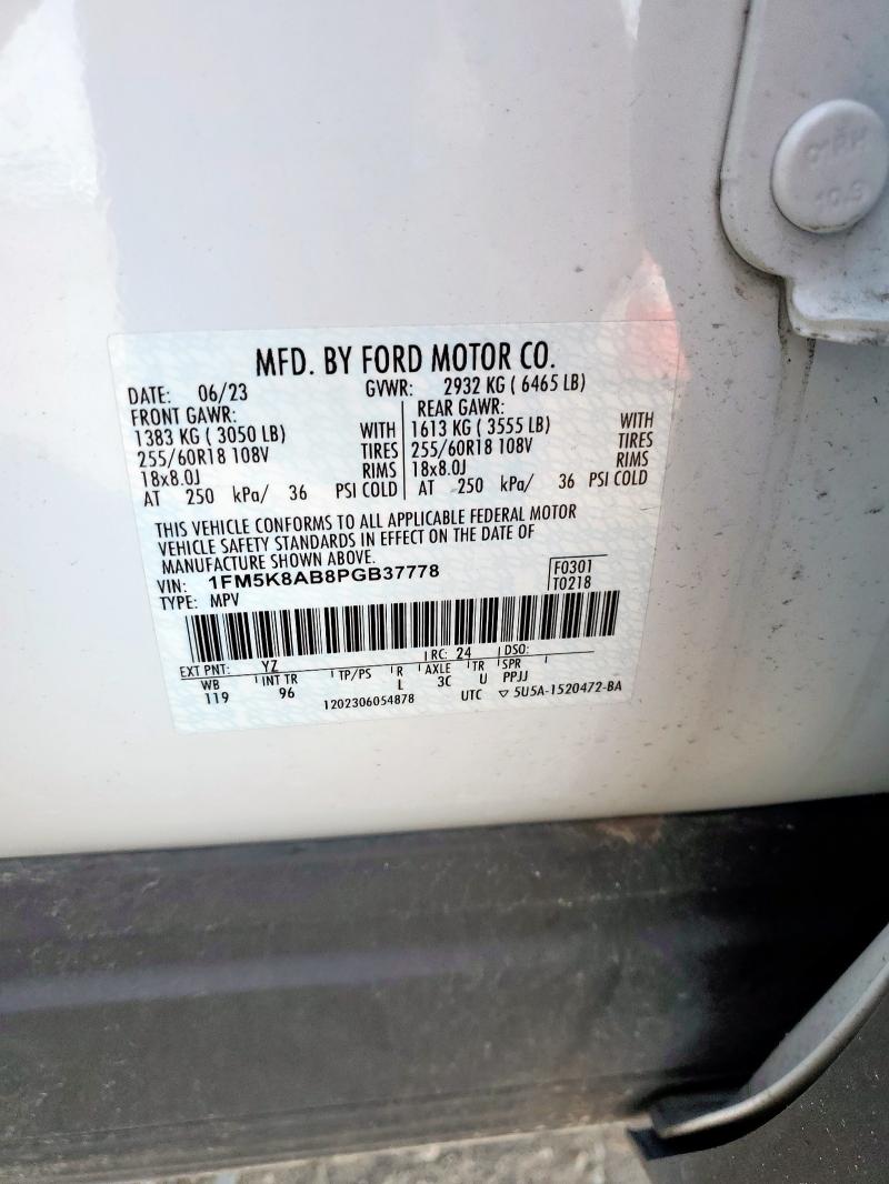 1FM5K8AB8PGB37778 - 2023 FORD EXPLORER POLICE INTERCEPTOR Blanco foto 12