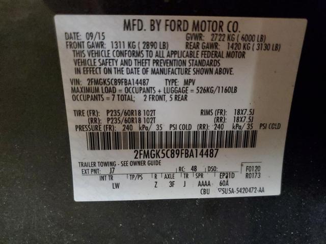 2FMGK5C89FBA14487 - 2015 FORD FLEX SEL BLACK photo 14