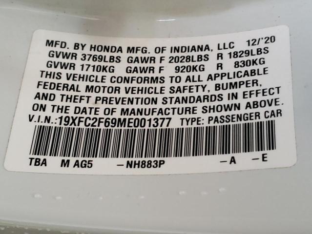 19XFC2F69ME001377 - 2021 HONDA CIVIC LX WHITE photo 12