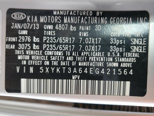 5XYKT3A64EG421564 - 2014 KIA SORENTO LX SILVER photo 13