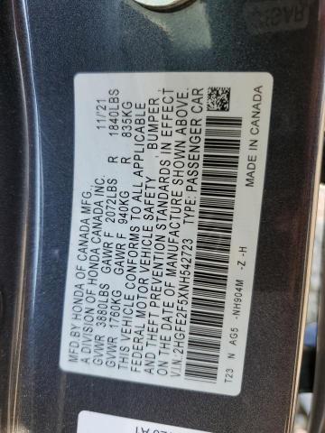 2HGFE2F5XNH542723 - 2022 HONDA CIVIC SPORT 黑色 照片 12