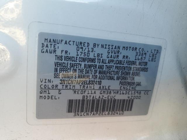 3N1CN7AP2EL832410 - 2014 NISSAN VERSA S WHITE photo 12