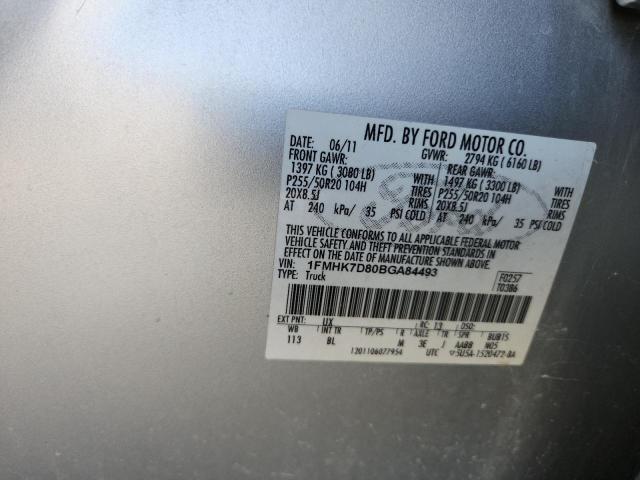 1FMHK7D80BGA84493 - 2011 FORD EXPLORER XLT SILVER photo 12