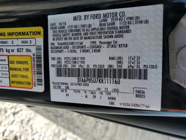 3FA6P0SU7KR111160 - 2019 FORD FUSION TITANIUM BLACK photo 12
