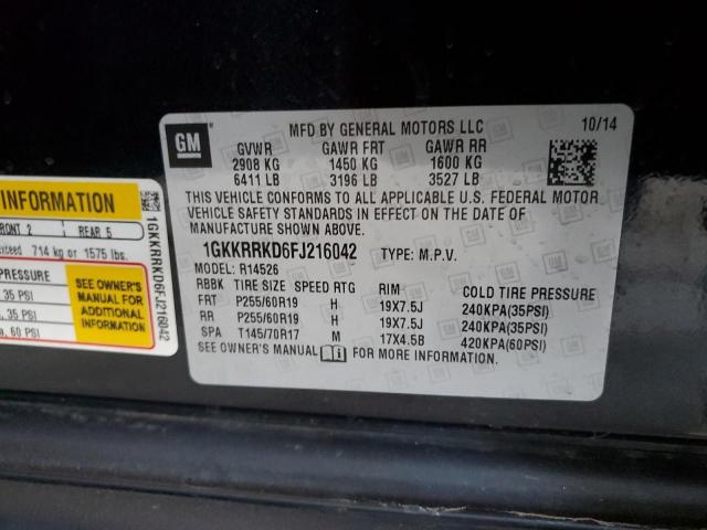 1GKKRRKD6FJ216042 - 2015 GMC ACADIA SLT-1 BLACK photo 13