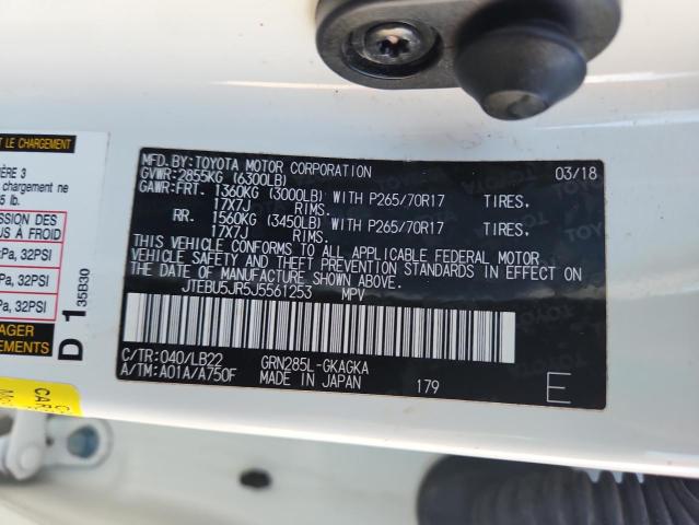 JTEBU5JR5J5561253 - 2018 TOYOTA 4RUNNER SR5/SR5 PREMIUM Белый фото 13