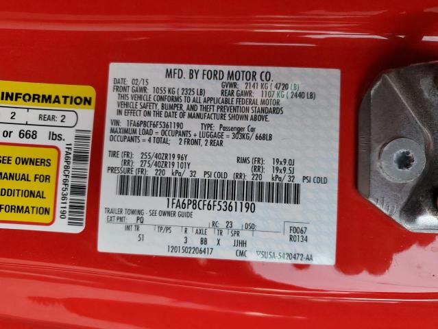 1FA6P8CF6F5361190 - 2015 FORD MUSTANG GT RED photo 13