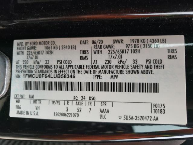 1FMCU0F64LUB58346 - 2020 FORD ESCAPE S BLACK photo 14