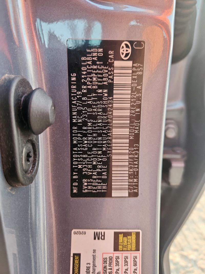 5YFEPRAE7LP042434 - 2020 TOYOTA COROLLA LE ნაცრისფერი ფოტო 12