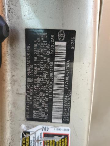 4T1BF3EK8BU671958 - 2011 TOYOTA CAMRY BASE ოქროსფერი ფოტო 12