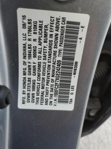 19XFC2F7XGE242409 - 2016 HONDA CIVIC EX SILVER photo 12