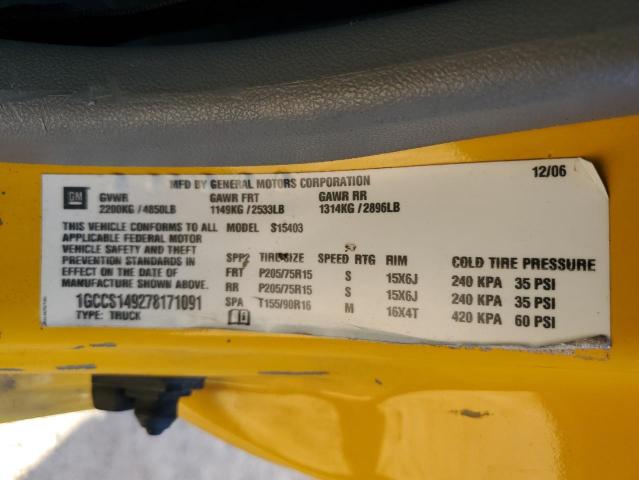 1GCCS149278171091 - 2007 CHEVROLET COLORADO YELLOW photo 12