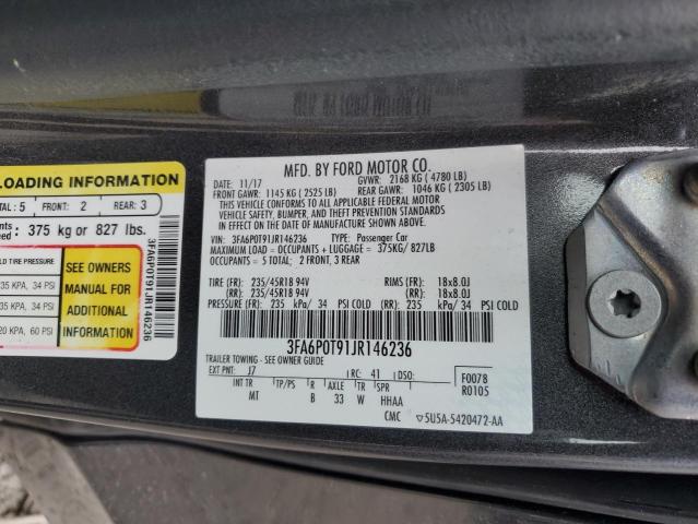 3FA6P0T91JR146236 - 2018 FORD FUSION SE GRAY photo 13