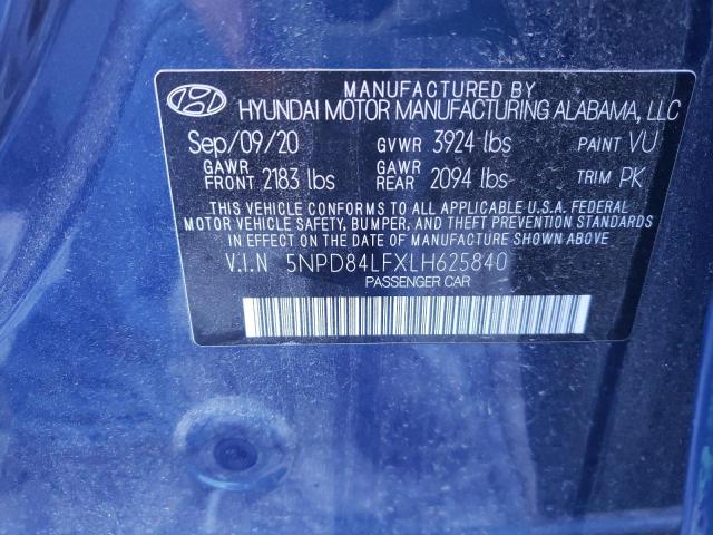 5NPD84LFXLH625840 - 2020 HYUNDAI ELANTRA SEL BLUE photo 12