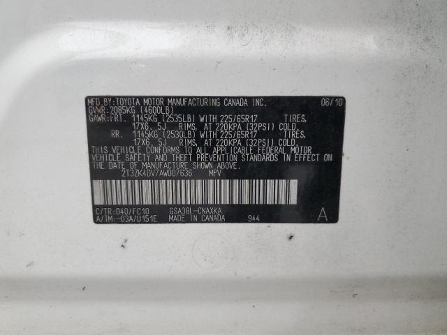 2T3ZK4DV7AW007636 - 2010 TOYOTA RAV4 Ağ foto 12