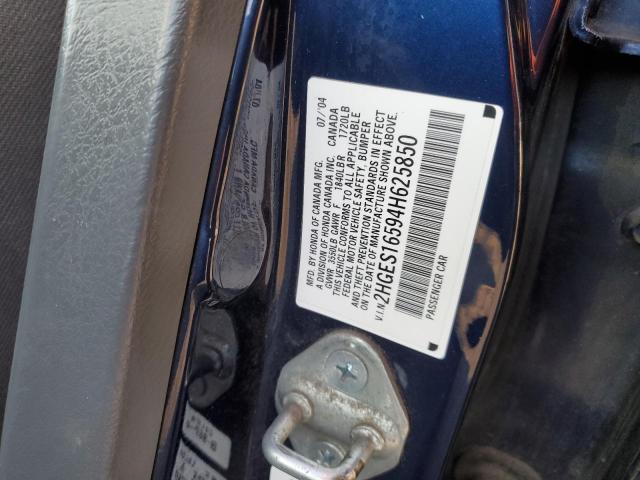 2HGES16594H625850 - 2004 HONDA CIVIC LX BLUE photo 12