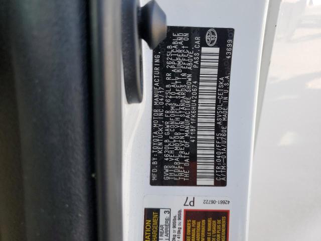 4T1BF1FK6HU420674 - 2017 TOYOTA CAMRY LE WHITE photo 12