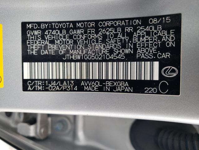 JTHBW1GG5G2104545 - 2016 LEXUS ES 300H SILVER photo 12