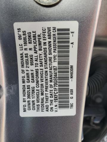 19XFC1F70GE044187 - 2016 HONDA CIVIC EXL SILVER photo 13
