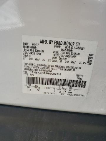 1FM5K8GT5HGC02118 - 2017 FORD EXPLORER SPORT 白色 照片 13