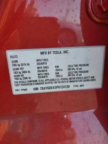 7SAYGDEE5PA124139 - 2023 TESLA MODEL Y 红色 照片 13