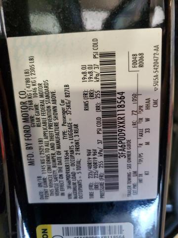 3FA6P0D9XKR118564 - 2019 FORD FUSION TITANIUM შავი ფოტო 12