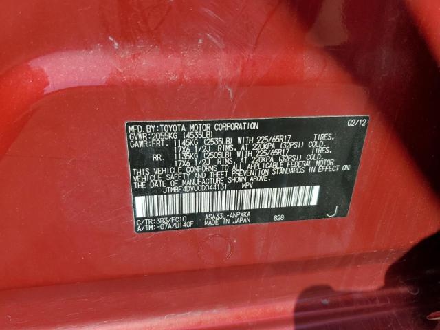 JTMBF4DV0CD044131 - 2012 TOYOTA RAV4 RED photo 13