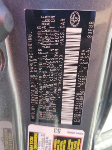 4T1B61HK4KU780739 - 2019 TOYOTA CAMRY XSE 石墨色 照片 12