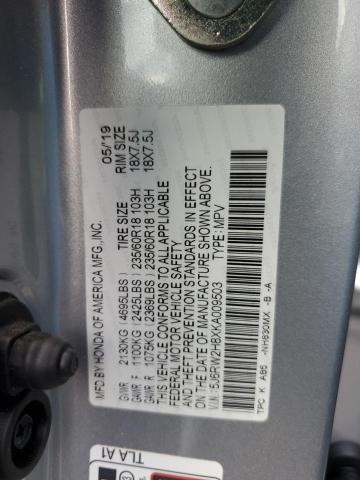 5J6RW2H8XKA009503 - 2019 HONDA CR-V EXL Srebrny zdjęcie 13