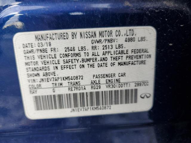 JN1EV7AP1KM540872 - 2019 INFINITI Q50 LUXE BLUE photo 12