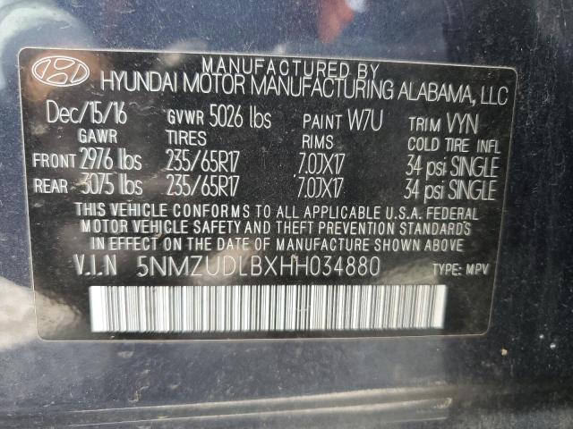 5NMZUDLBXHH034880 - 2017 HYUNDAI SANTA FE S CHARCOAL photo 13