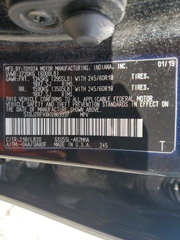 5TDJZRFHXKS963337 - 2019 TOYOTA HIGHLANDER SE 黑色 照片 13