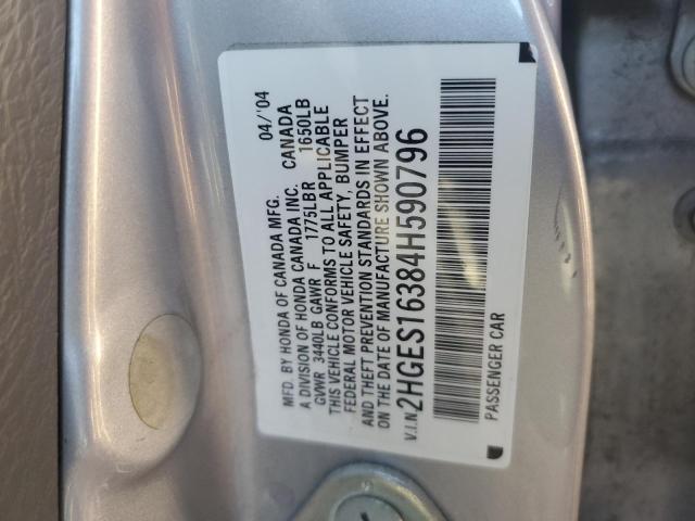 2HGES16384H590796 - 2004 HONDA CIVIC DX VP Արծաթագույն լուսանկար 12