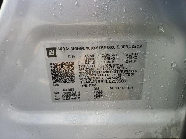 3GNCJNSB4LL213585 - 2020 CHEVROLET TRAX LS SILVER photo 13